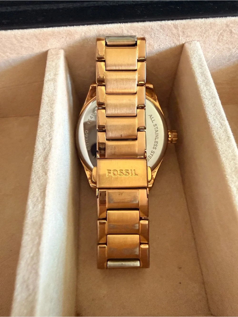 Fossil Rose Gold Crystal-Accent Women's Watch with Black Glitter Dial